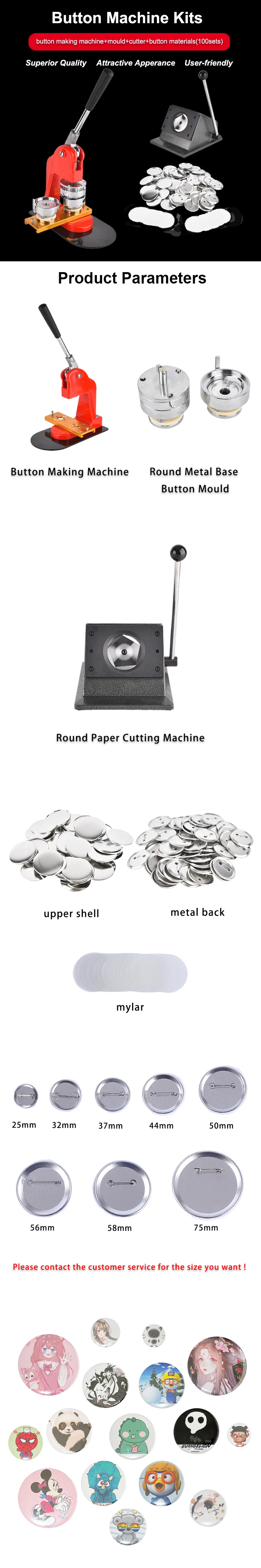 Best Price Manual Button Badge Making Machine With Metal Slide Plate Round Button Maker with metal back button material 100 sets