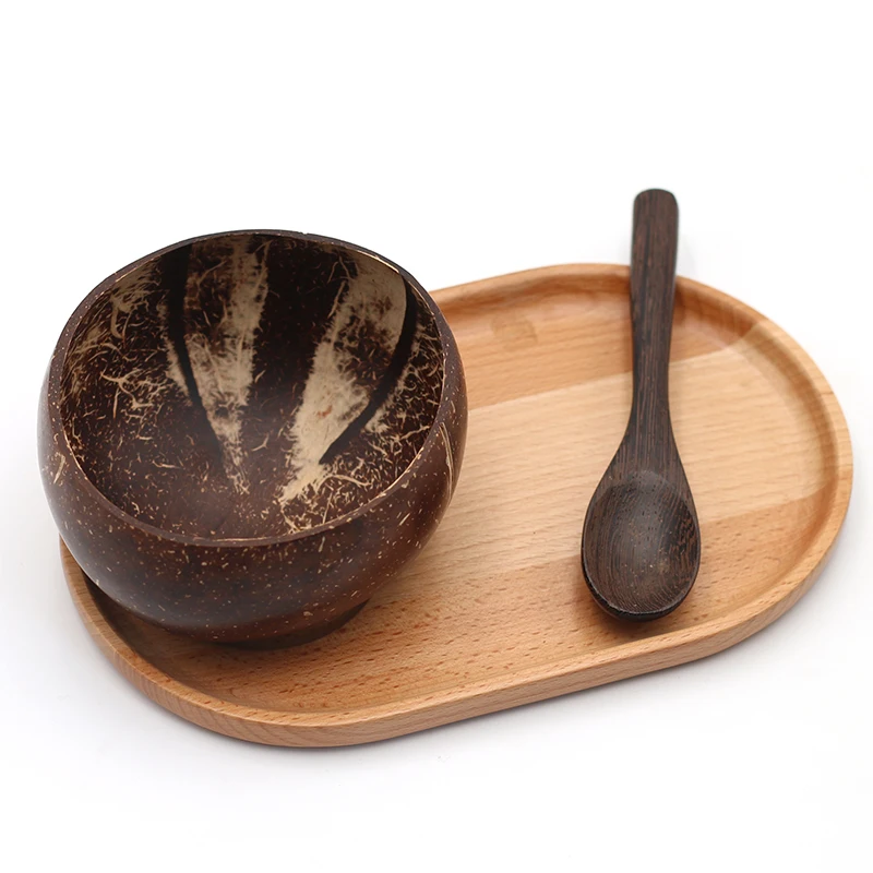 
Amazon top seller Reusable Handmade 100% Natural Round Salad Bowl Bamboo Wooden Coconut Bowl With Spoon 