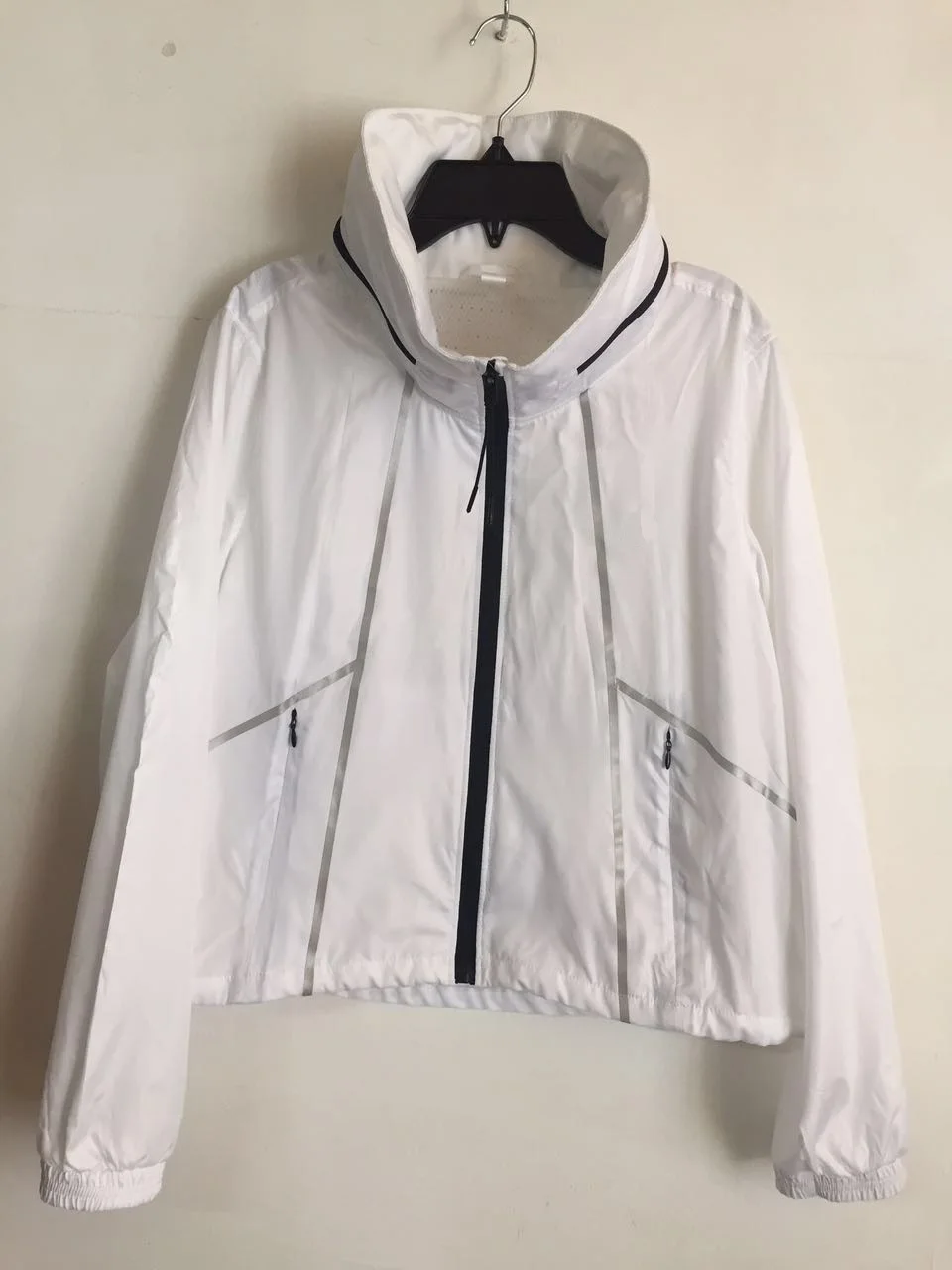 
100% poly pearly lustre water proof jacket laser cut laser boring hole quilted jacket reflective tape contrast quilted jacket 