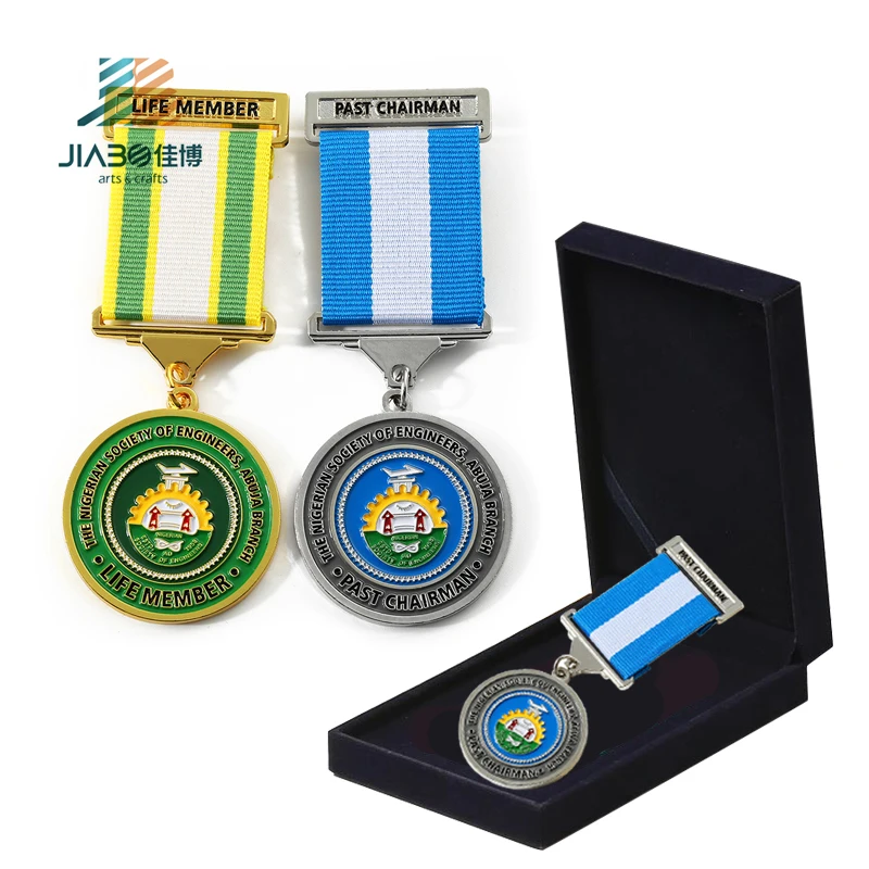 High Quality Luxury Box Gift Custom Medaille Zinc Alloy 3D Soft Enamel Honor Award Medal With Ribbon