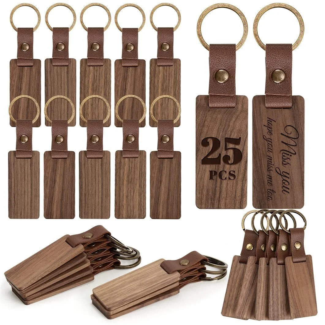 Creative Black Walnut Wood Keychain with Laser Engraved Beech UV Printed Logo Plastic Pendant for Keys folding fan custom DIY