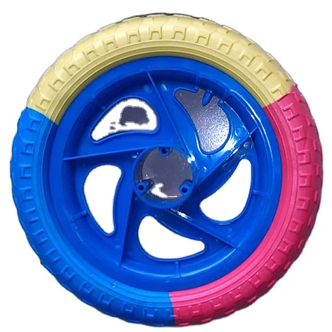 wholesale factory price foam wheel with axle kids bike eva rubber plastic three color wheels for bicycle 12