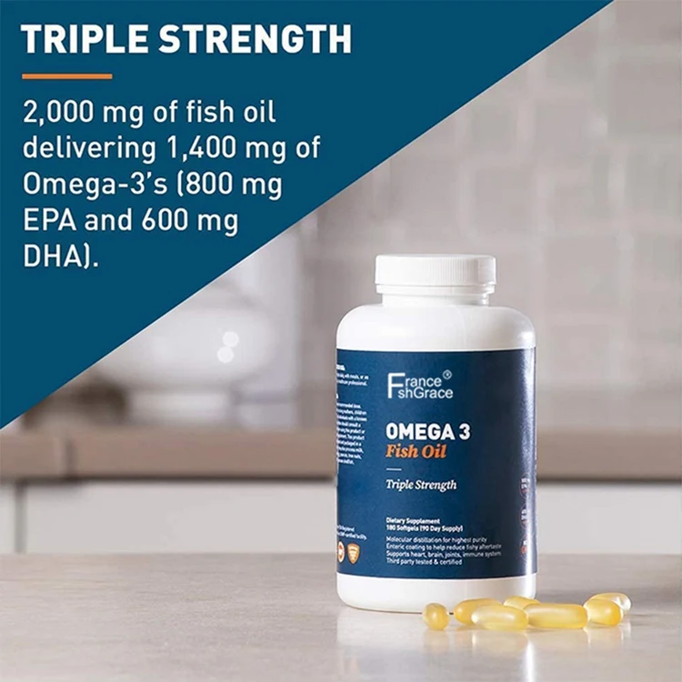 Omega3 Fishoil 180 Softgels Triple Strength Epa And Dha Dietary Supplement Enteric Coated To Help Reduce Fishy Aftertaste