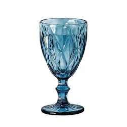 Wholesale Hot Selling Boho Blue Champagne Wine Glass Goblets Cups Diamond Vintage Colored Glassware Pink Goblets