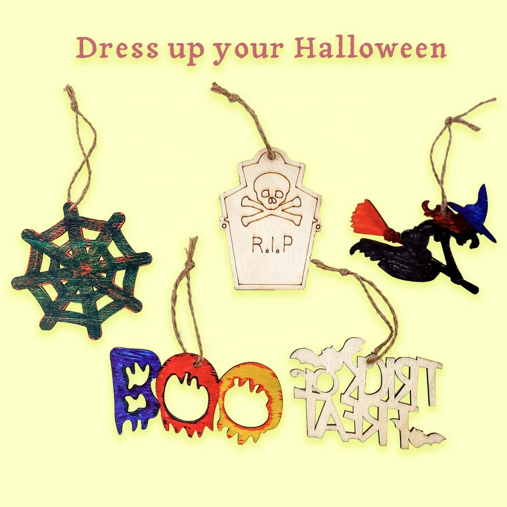 Paint Your Own Halloween Wood Pendant Diy Arts & Crafts Creative Painting Kit For Kids Unfinished Halloween Accessories