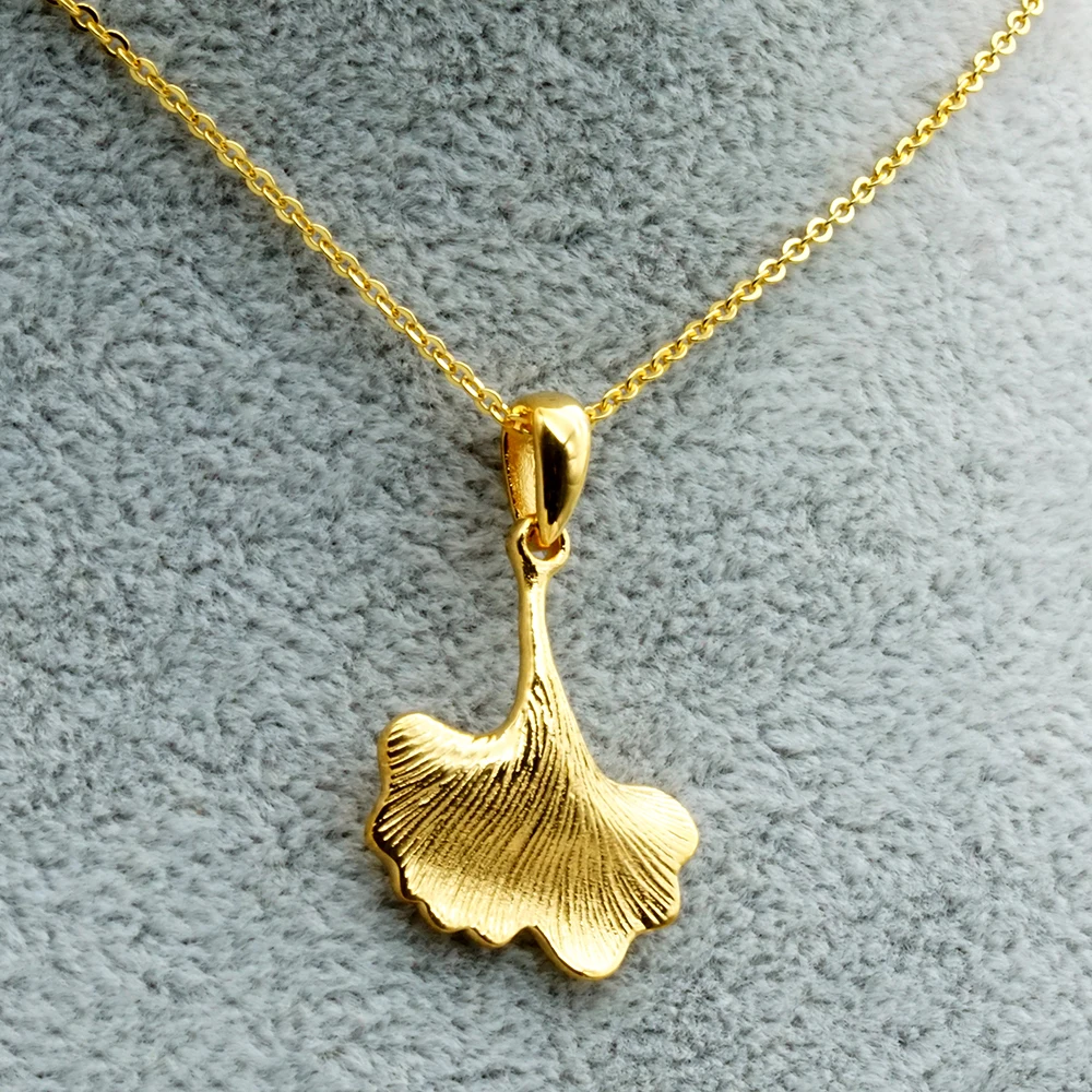 Gold Plated Chains Matte Multi-Stripes Ginkgo Biloba Leaf Pendant Charms Jewelry Making Supplies