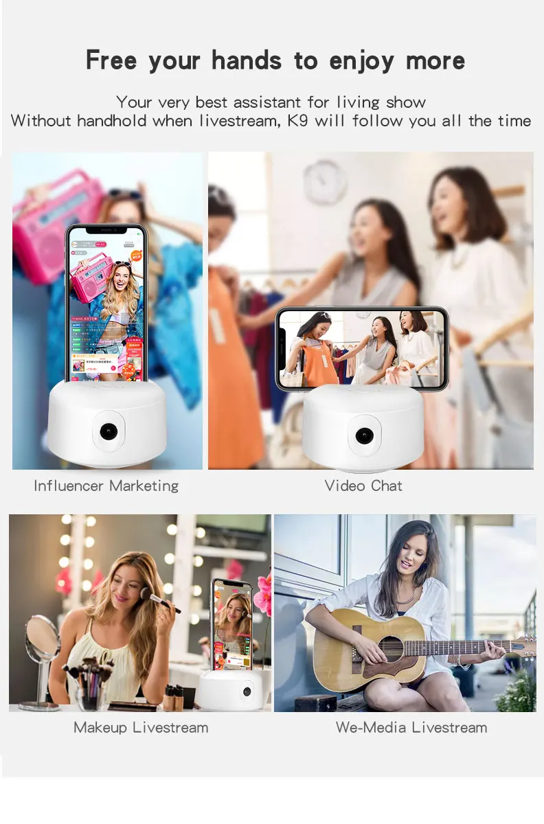 2020 New arrivals ai 360 degree rotation K9 object camera face auto tracking smart shooting stand mobile phone holder