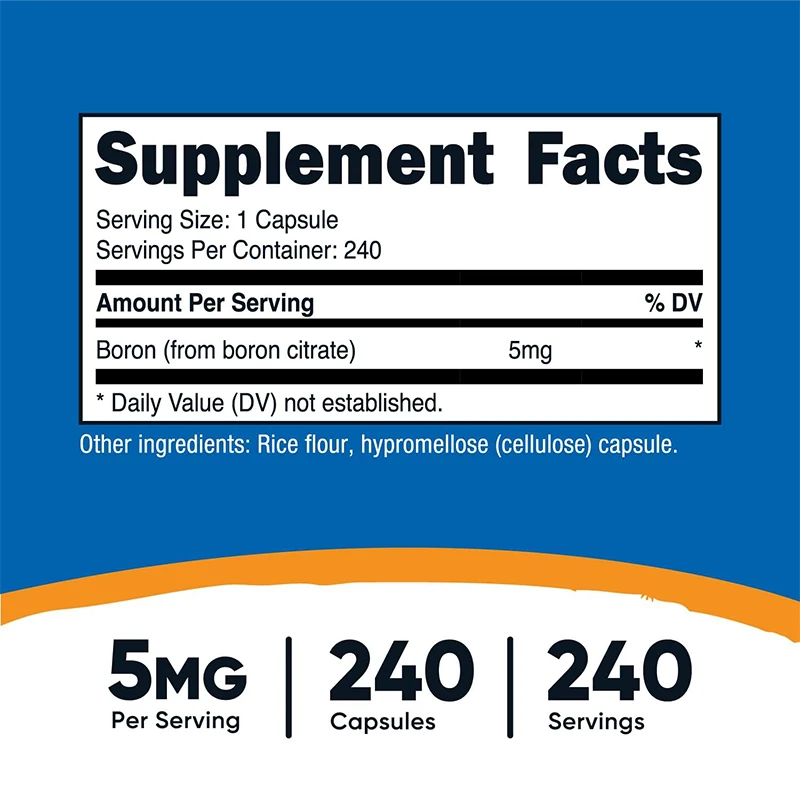 Boron citrate Capsules 5mg, 240 Vegetarian Capsules - Gluten Free and Non-GMO