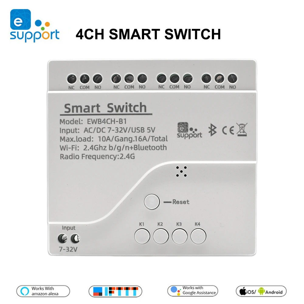 Wireless Smart Switch eWeLink 4CH Relay Module Mobile App Controller 12V 24V 7-32V Self-Locking Voice Control Wifi with Alexa