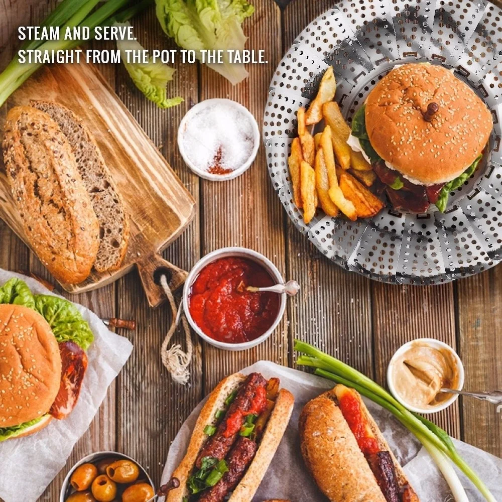 Wholesale Folding Stainless Steel Instant Pot Vegetable Steamer Basket with 2 Detachable Handle