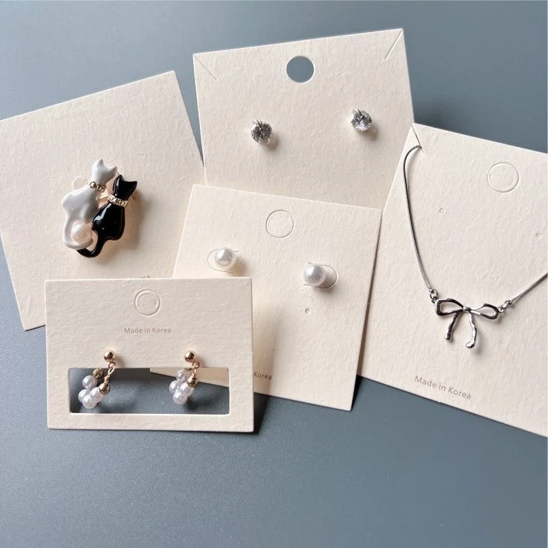 white cardboard custom printed Jewellery Care necklace earring card holder with logo text for jewelry display