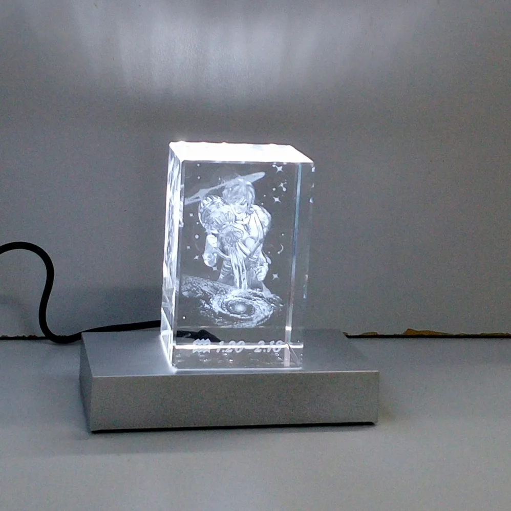 Classic Rectangle Silver plastic 10 white lights 3D crystal led light crystals displaying base