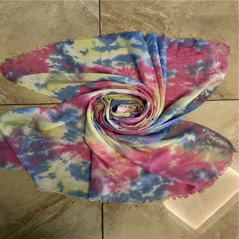 High quality polyester scarf breathable light watercolor printing tie-dye shawl Muslim women