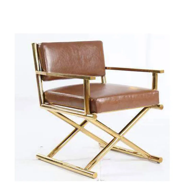 Современный стул из синтетической кожи среднего века, стул с подлокотниками для офиса, гостиницы, стулья для гостиной с золотистой отделкой