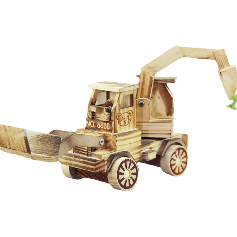 Hot Sell Small Wooden excavator car Assembly Set Children Early Education wooden Toy Car