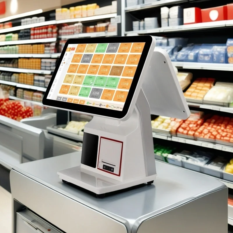 Premium 15.6-inch Dual Screen Android POS System 4G + 64G RAM Feature Powerful Scanner Printer Supermarket terminal retail
