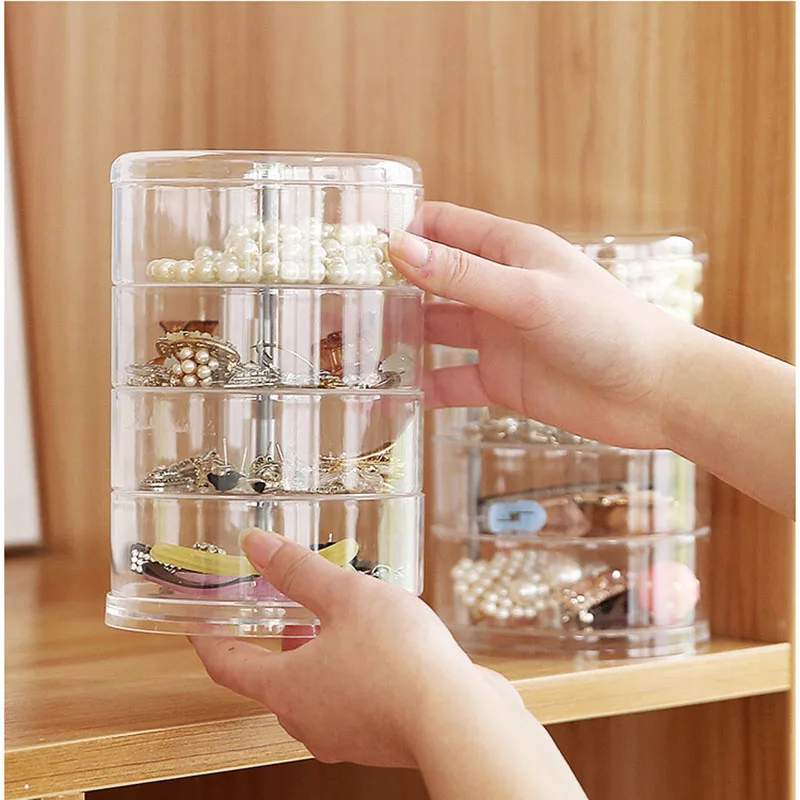 2023 Fashion Design 4 Layers 360 Rotatable Cosmetics Beauty Container Earrings Ring Necklace Jewelry Organizer Storage Box