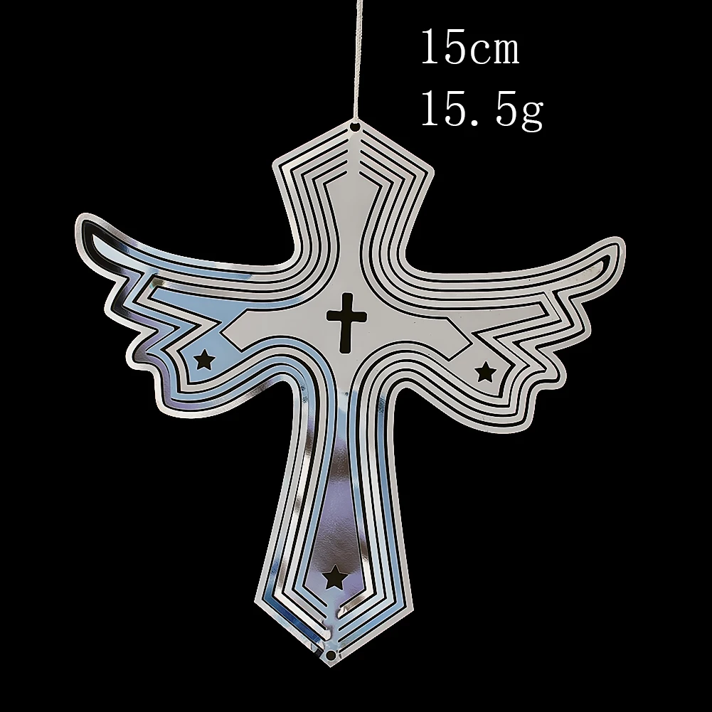 Wing Cross Wind Spinner 3D Stainless Steel Chimes Catcher Parts Home Garden Christmas Hanging Decor