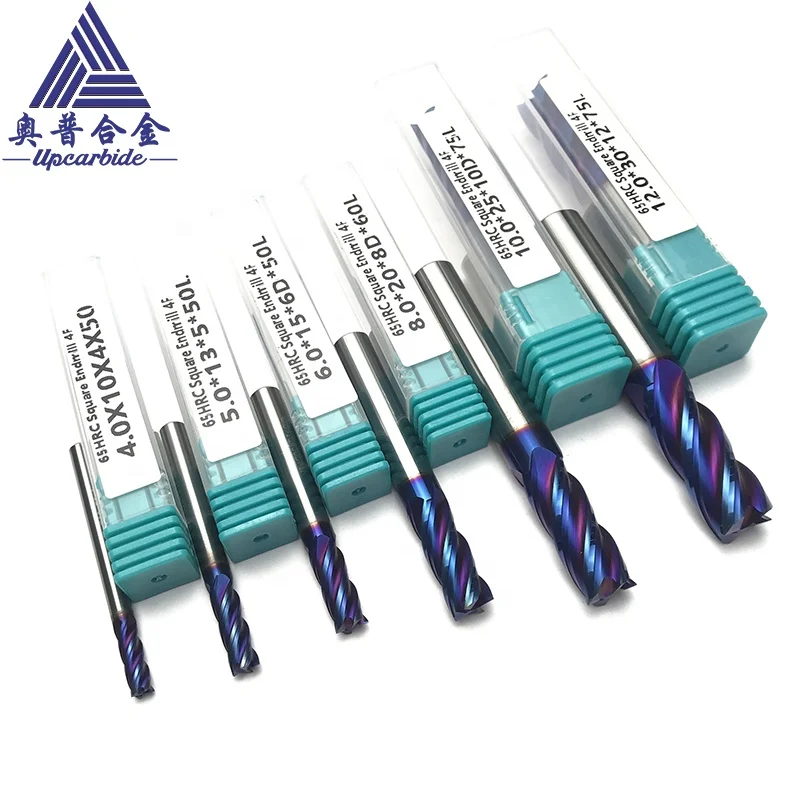 65HRC milling cutter 4 flutes blue nano coated carbide tools flatten tungsten endmill carbide