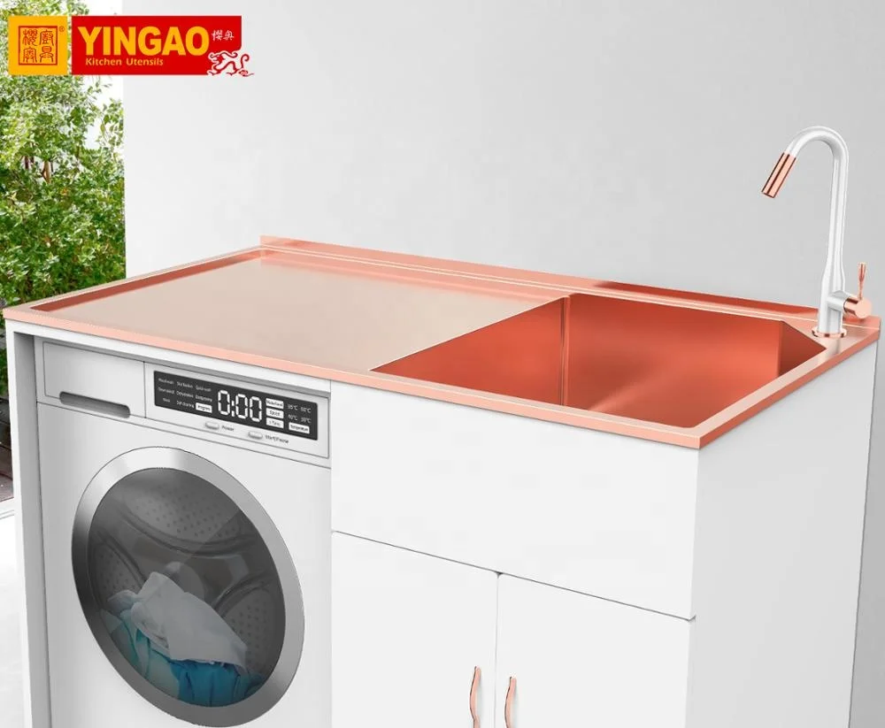 Rub garment board PVD coating rose gold multi-function laundry single bowl sus304 stainless steel sink
