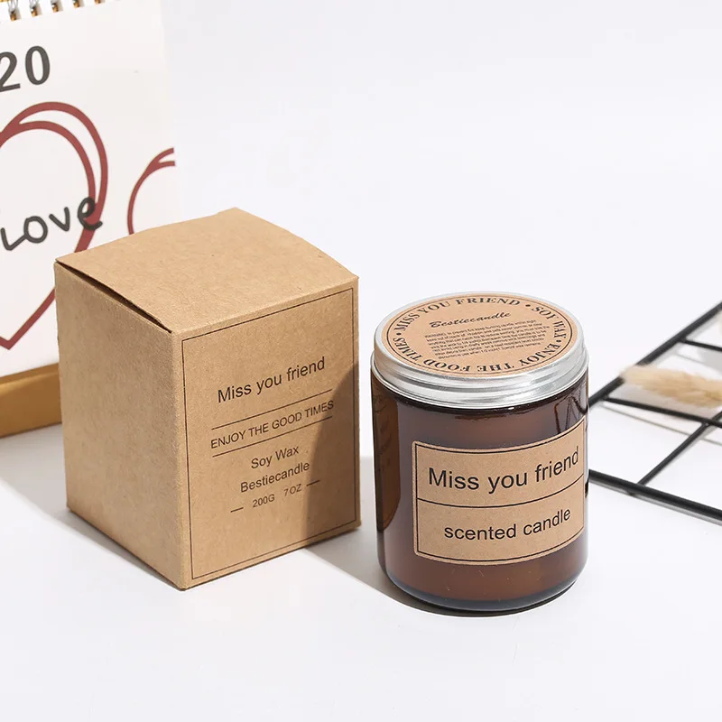 7 Days Eco Friendly Soy Wax Massage Oil Brown Glass Jar Scented Candle with Lid Souvenir Wholesale