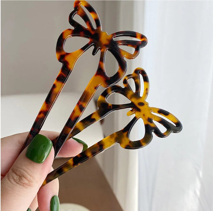 Butterfly Hair Chopsticks Hair Strip Jewelry Fashion Style Acetate Hairpin Sweet Girl Colorful Hair Stick Comb Customized Logo
