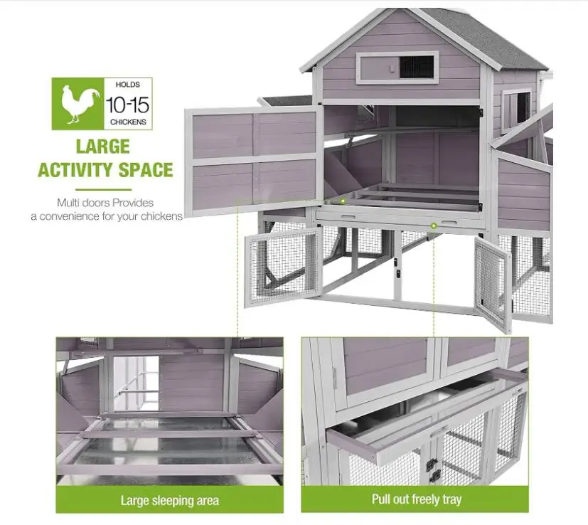 Fir Wood Waterproof Roof Grey Chicken Coop for Sale Online for 10-15 Chicken
