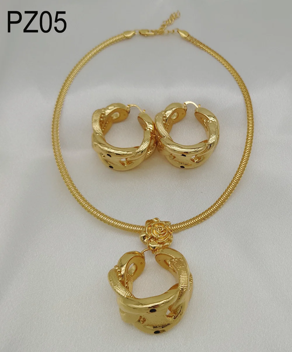New Design fashion Jewelry Sets for Women  Gold Plated earrings with perdant Dubai Jewelry African Bridal