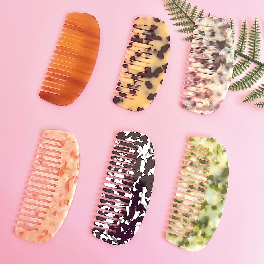 Qianjin customized gold stamped logo, rhinestone logo, engraved and colored acetate hair comb