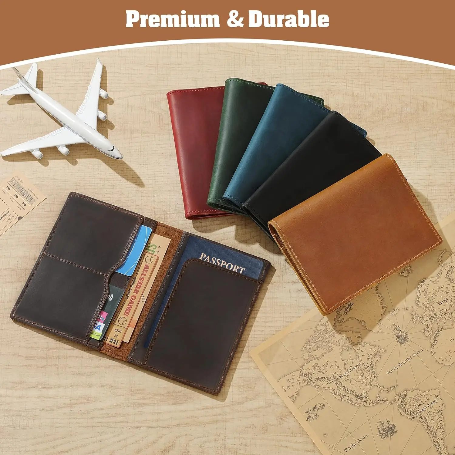 Handmade Genuine Leather Custom Logo Passport Holder Travel Wallet Cover Case for Men Women