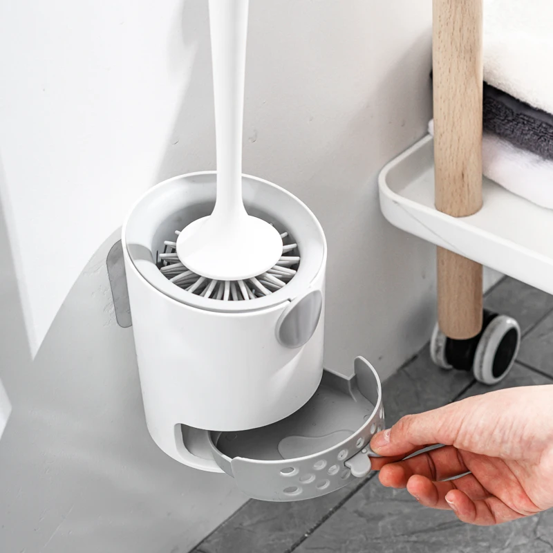 Free-installation Bathroom Household Cleaning Tools Brush Toilet Brush Set TPR Silicone Toilet Brush With Drain Tray