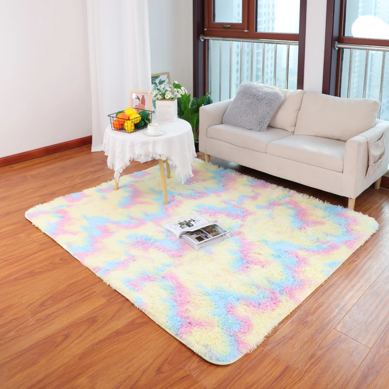 2024 Custom Logo Fluffy Rugs  Tie-Dye Cheapest Non Slip Home Used Carpet Living Room And Sitting Room Nordic Style Modern Rugs