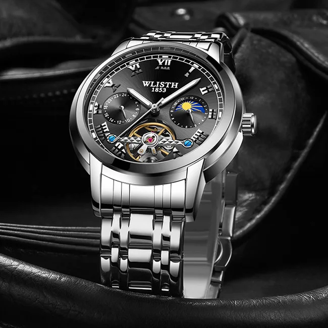 Luxury Tourbillon Stainless Para Hombres Relojes De Acero Inoxidable Men Wrist Automatic Mechanical Movement Watch
