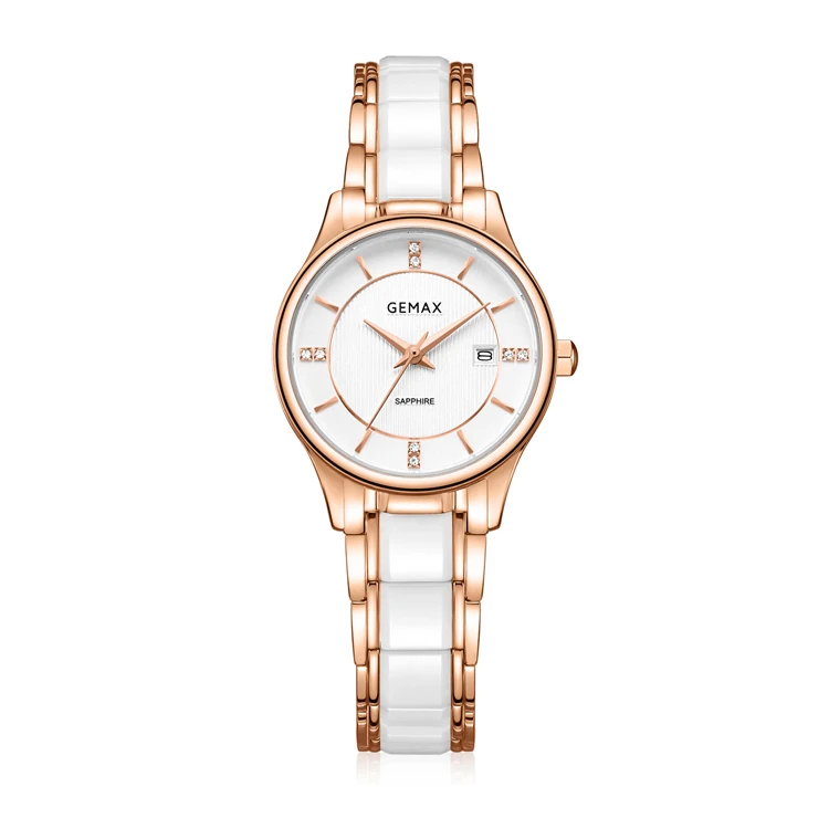 2021 New GEMAX slim all stainless steel ceramic watch good quality branded OEM unique design dw quartz watch