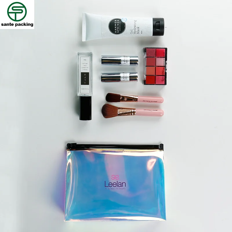 Custom Logo Holographic Cosmetic Bag Portable Waterproof TPU PVC Makeup Bag For Women