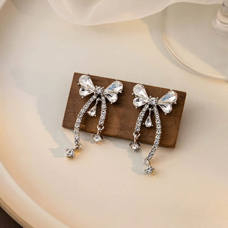 Korean Micro Pave Crystal Bow Earring Luxury Unique Geometric Earrings for Women Party Jewelry