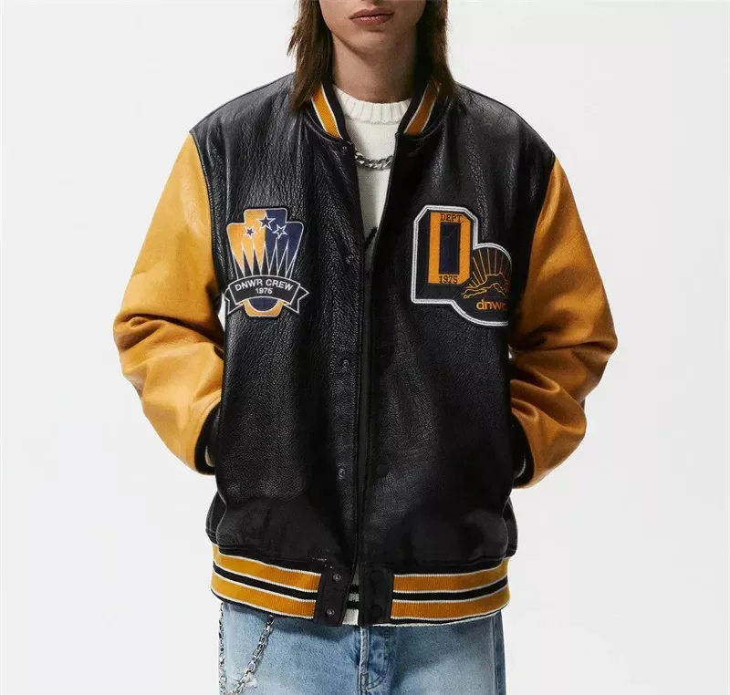 Oem Custom Embroidery Logo Baseball Bomber All Leather Varsity Jacket For Men