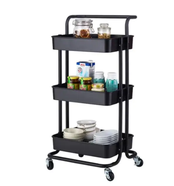 Metal mesh Utility cart Mobile Storage cart Kitchen Bathroom cart with Handle