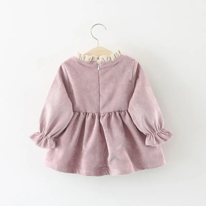 New style thick corduroy girl dress 2021 winter long sleeve fleece princess skirt wholesale 1-4 yrs sweet dresses for girl baby