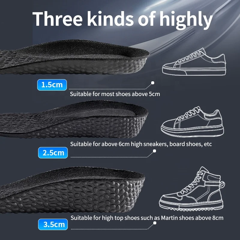 Height Increase Insoles for Shoes EVA Memory Foam Shoes Pad Breathable Orthopedic Heel Lift Insole for Sport Running Care