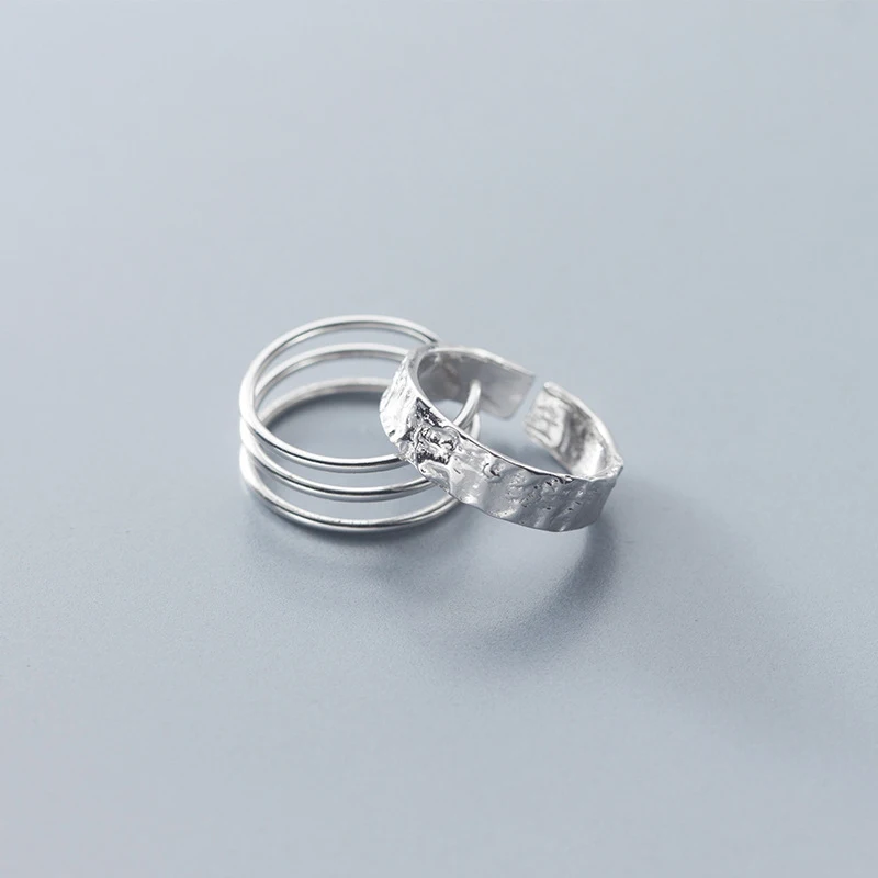925 Sterling Silver Three-layer Irregular Bump Surface Open Adjustable Dainty Rings Factory Wholesale