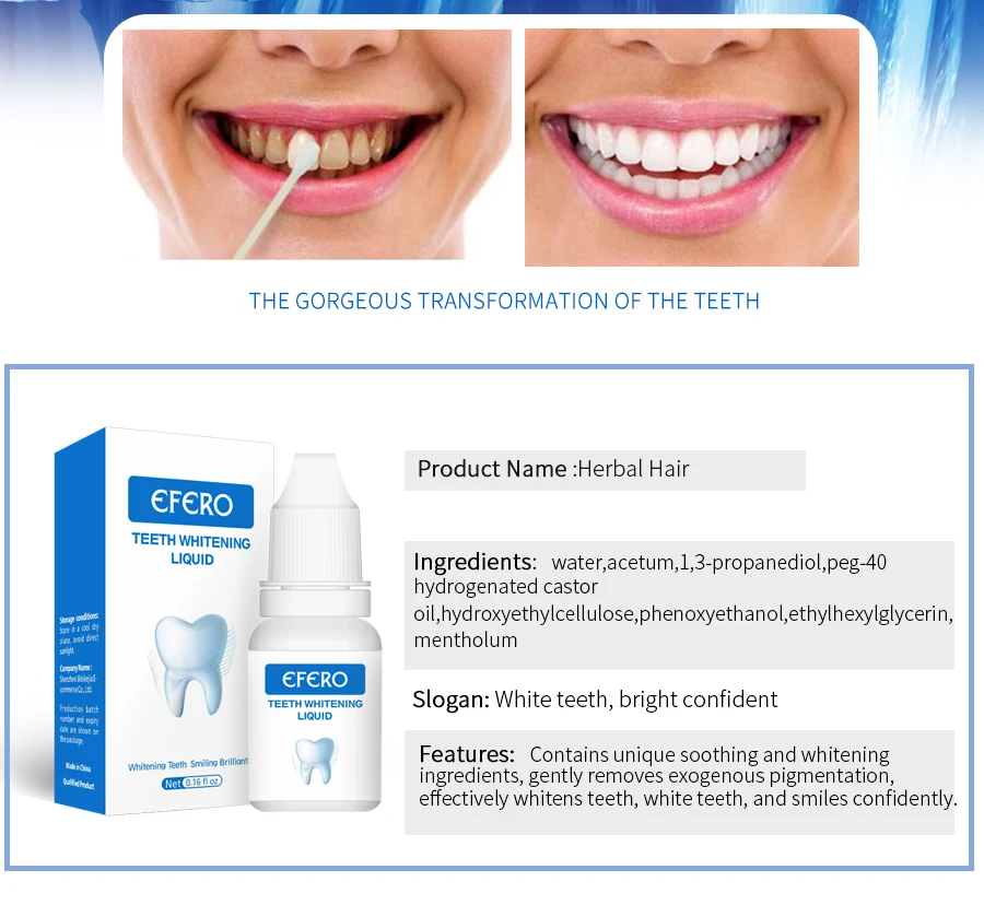 wholesale private label EFERO natural teeth whitening product foam Powder serum essence dental best teeth whitening light liquid