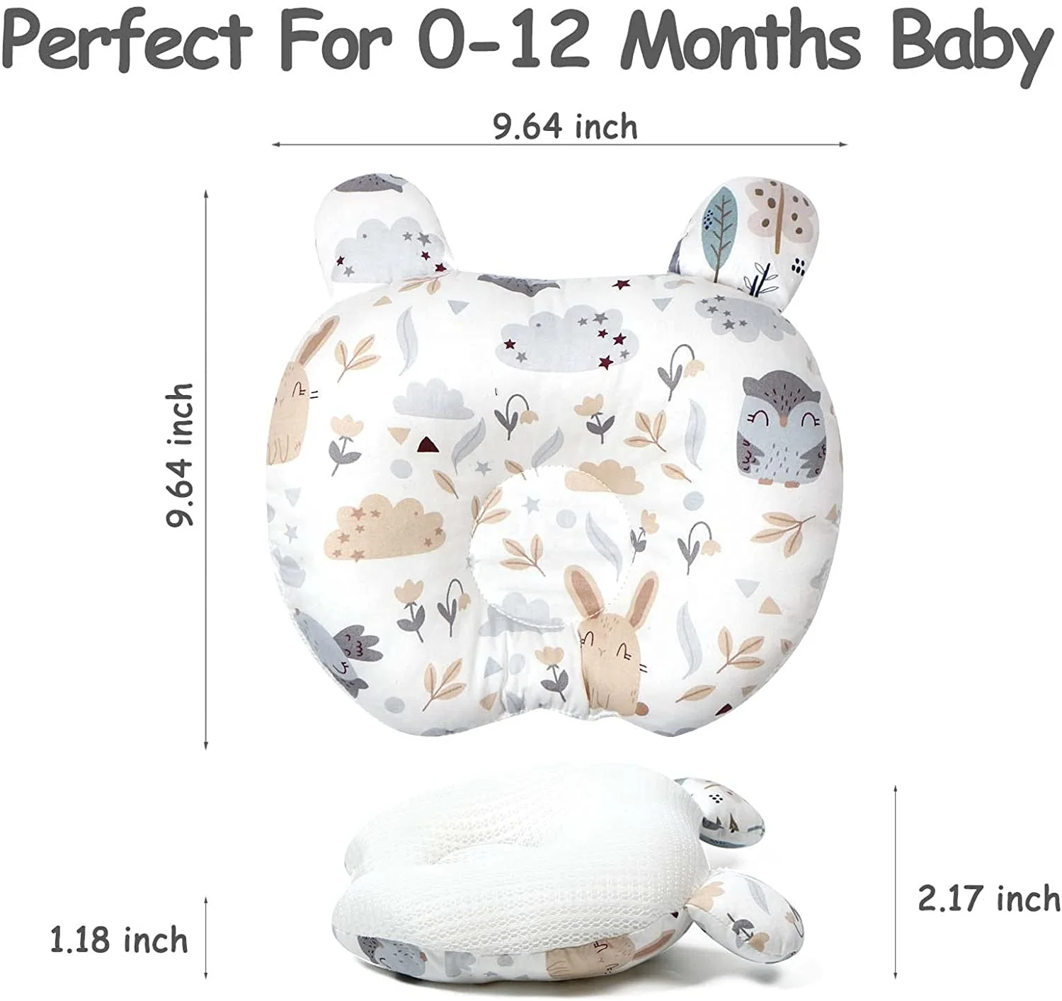 Newborn Baby Pillow Animal Pattern Bear Shape Bamboo Cotton Fabric Pillow