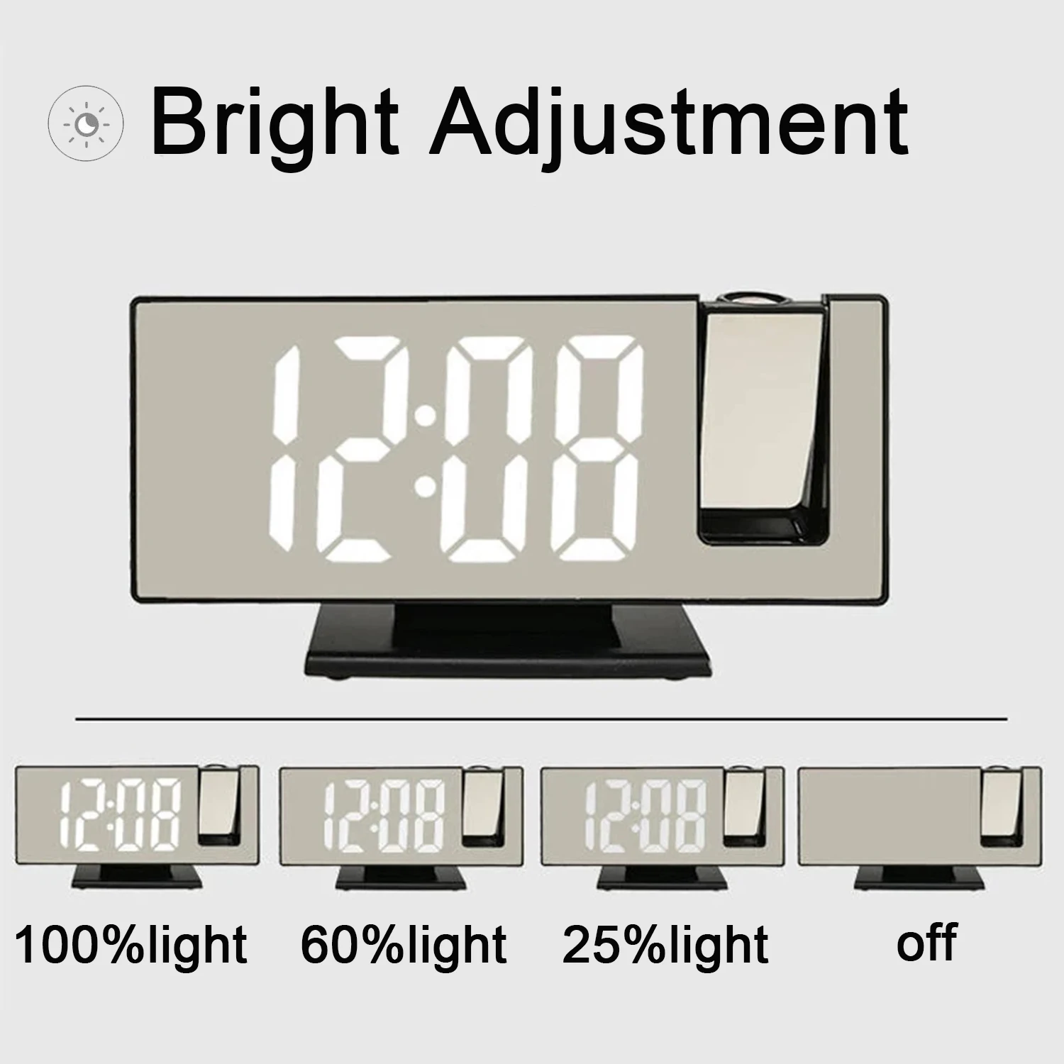 180 AdjustableTemperature Humidity Auto Brightness Bedroom Snooze Desk Dual Smart LED Radio Digital Projection Alarm Clock
