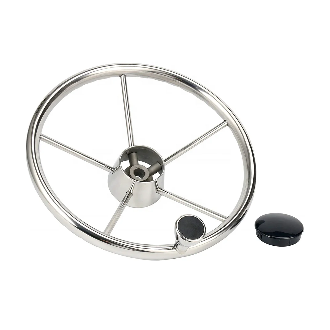 Top quality marine hardware supplier 11 inch stainless steel steering wheel with knob for yacht and sailboat and boat