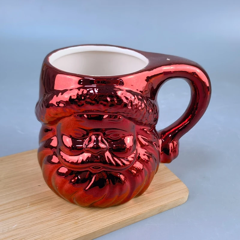 Christmas holiday Santa deer mugs ceramic with gold handle electroplating ceramic coffee mug and gold rim Gold Mug