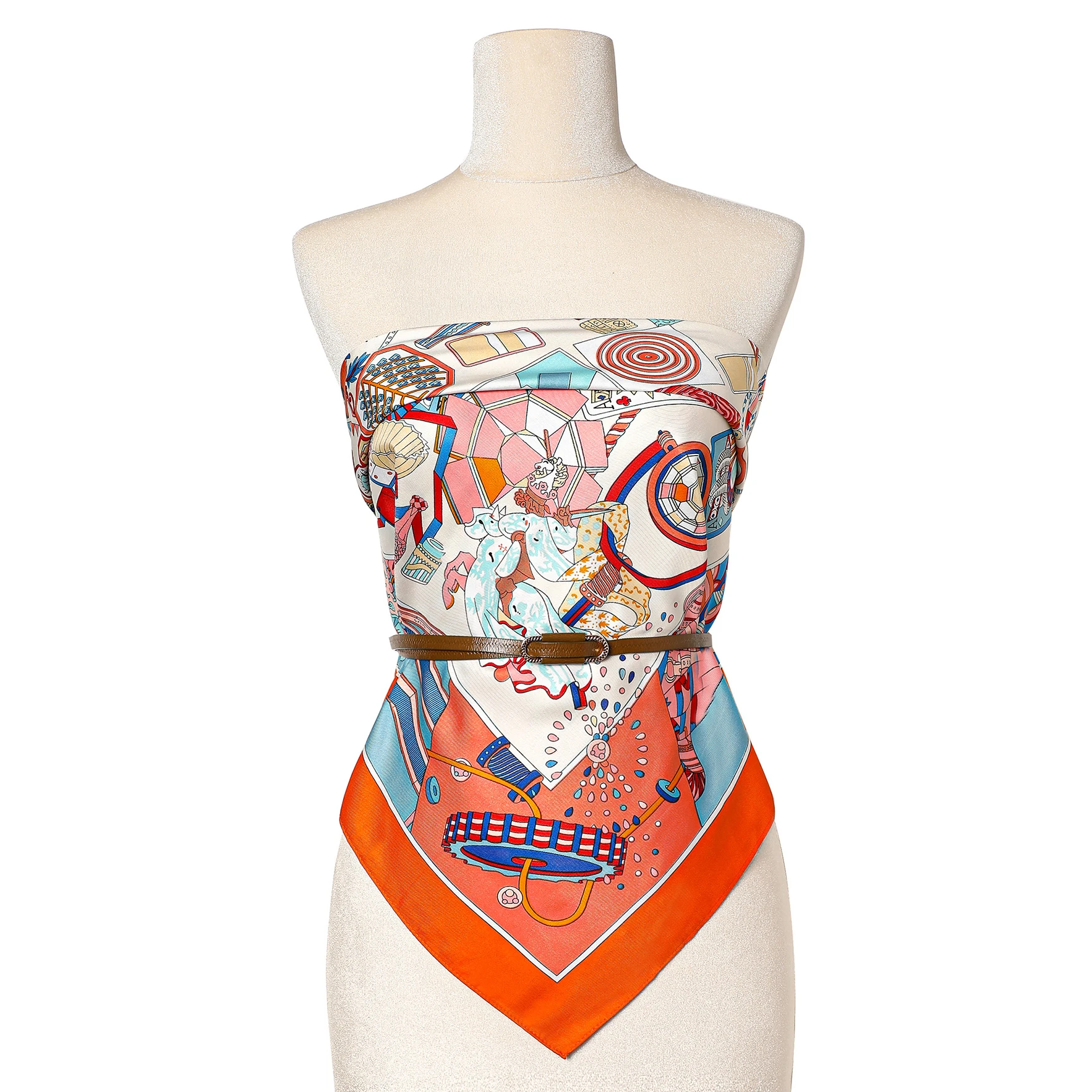 Fashion Printed Twillies  Silk Scarf 90*90 Big Muslim Scarf Hijab Print New Satin Silk  Bandana Women Square Digital