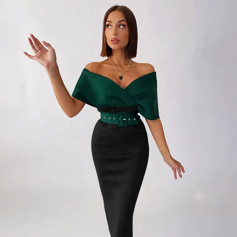 Plus Size Office Dresses Women Formal Work V-Neck With Belt Woman Dresses Formal Elegant Party African Dress Designs
