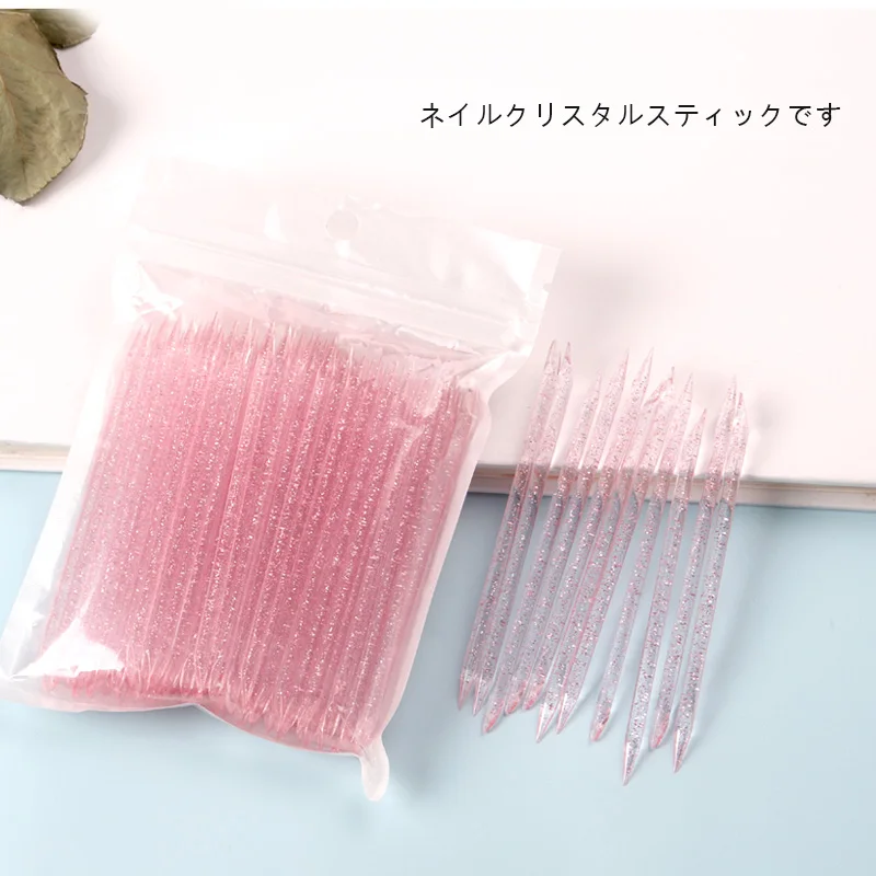 TSZS New 50pcs Double Side Cuticle Pusher Sticks Cuticle Removal Tool Pink Blue Plastic Nails Stick Pedicure Care Tools