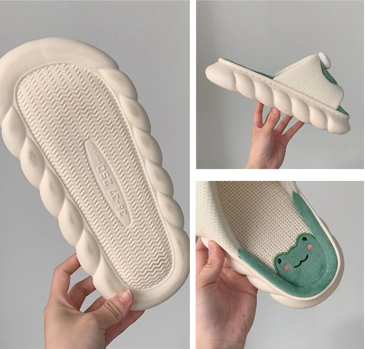 Women EVA Sole Animal Frog Cute Slippers High Quality Indoor Home Cotton Linen Open Toe Slippers